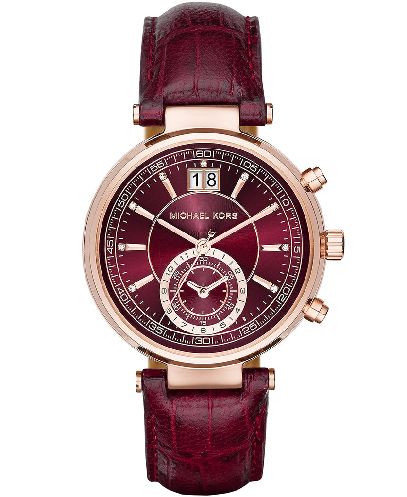 Michael Kors Sawyer Maroon Dial Maroon Leather Strap Watch for Women - MK2426 Buy Now By Michael Kors