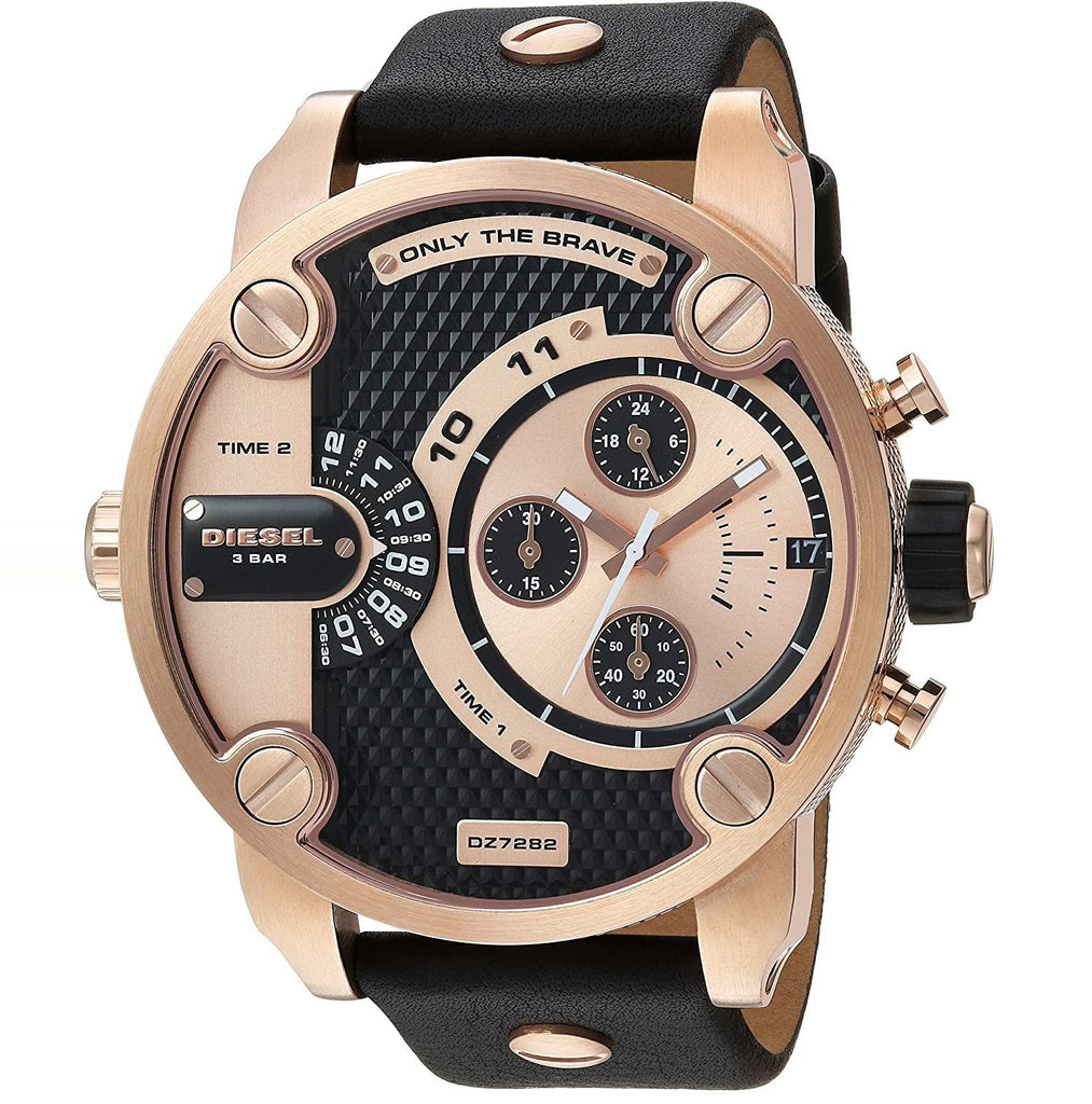 Diesel Little Daddy Black & Gold Dial Black Leather StrapWatch For Men - DZ7282 Buy Now By Diesel