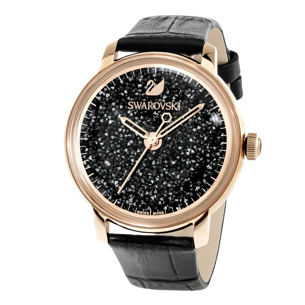 Swarovski Crystalline Hours Black Dial Black Leather Strap Watch for Women - 5295377 Buy Now By Swarovski