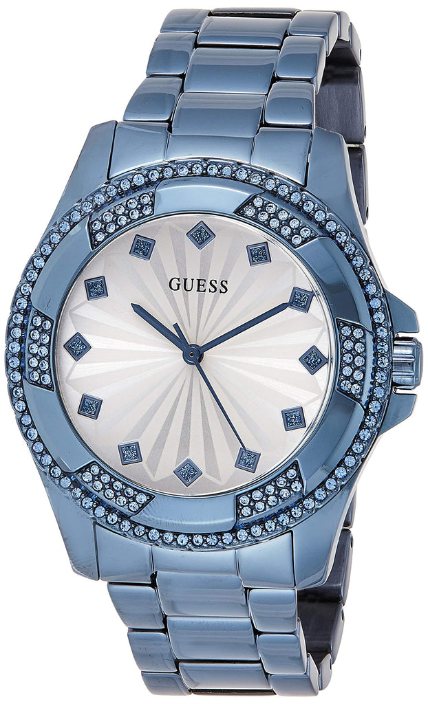 Guess Pinwheel Analog Silver Dial Blue Steel Strap Watch for Women - W0702L1 Buy Now By Guess