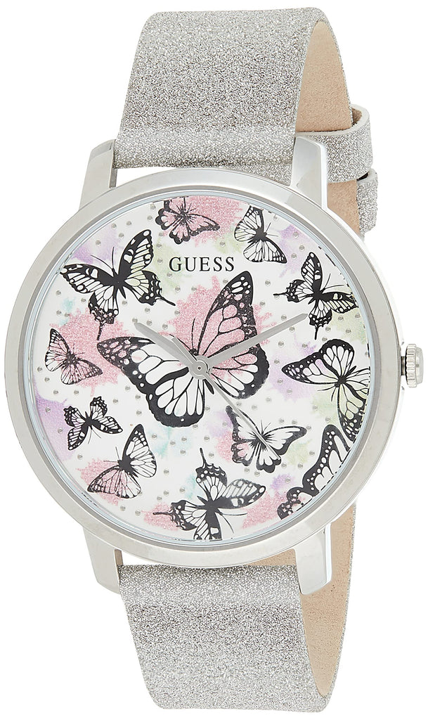 Guess Sparkle Butterfly White Dial Silver Leather Strap Watch For Women - GW0008L1 Buy Now By Guess