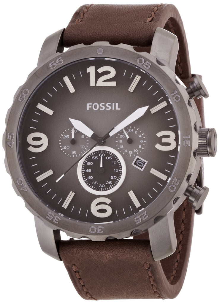 Fossil Nate Chronograph Grey Dial Brown Leather Strap Watch for Men - JR1424 Buy Now By Fossil