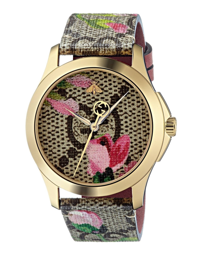 Gucci G Timeless Floral Brown Dial Brown Leather Strap Watch For Women - YA1264038 Buy Now By Gucci