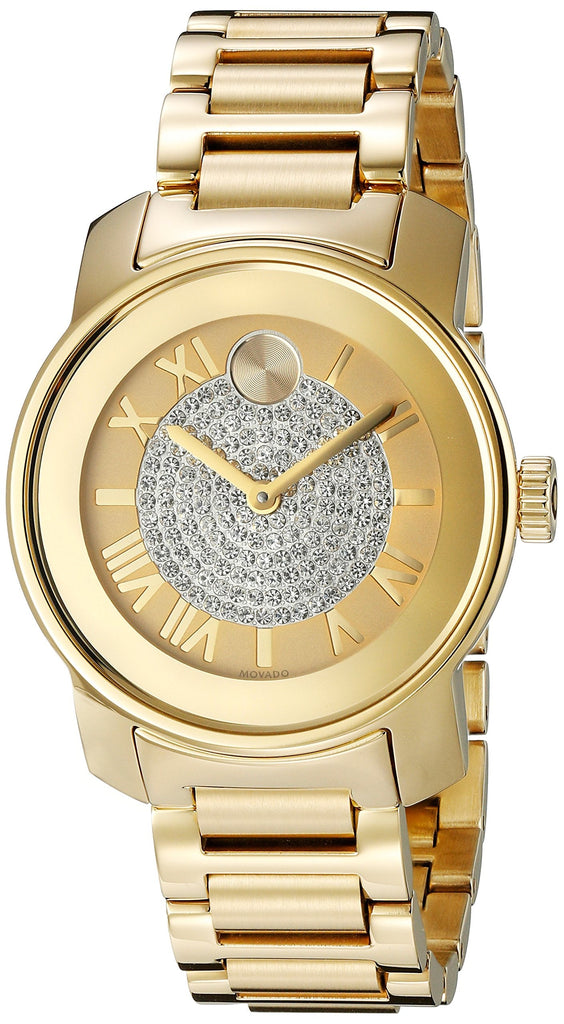 Movado Bold Pave Gold Dial Gold Steel Strap Watch For Women - 3600255 Buy Now By Movado