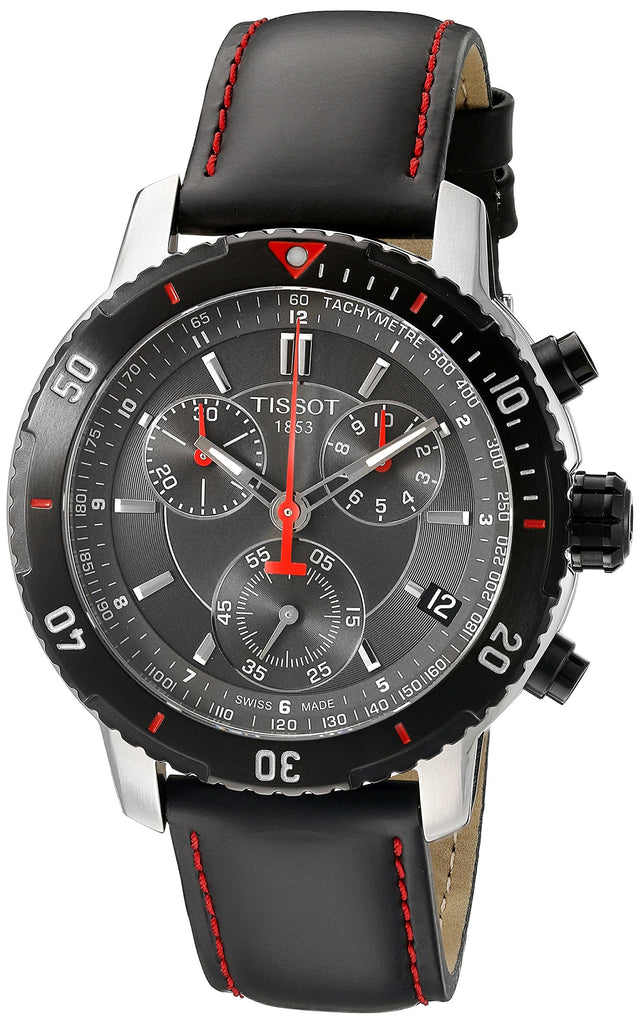 Tissot T Sport PRS 200 Chronograph Grey Dial Black Leather Strap Watch For Men - T067.417.26.051.00 Buy Now By Tissot