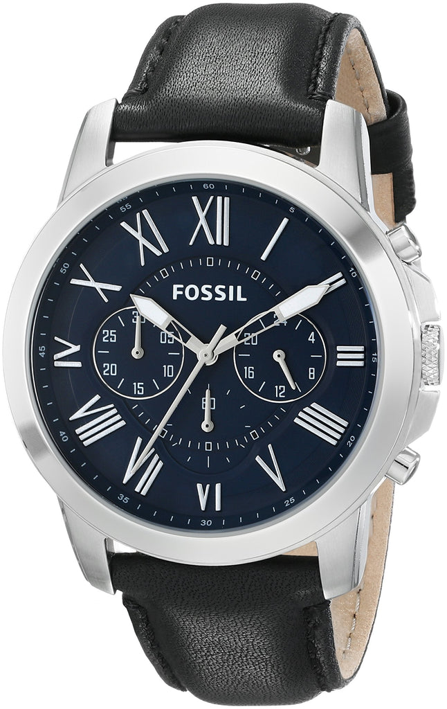 Fossil Grant Chronograph Blue Dial Black Leather Strap Watch for Men - FS4990 Buy Now By Fossil
