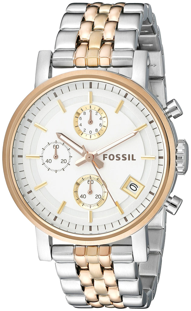 Fossil Boyfriend Chronograph White Dial Two Tone Steel Strap Watch for Women - ES3840 Buy Now By Fossil