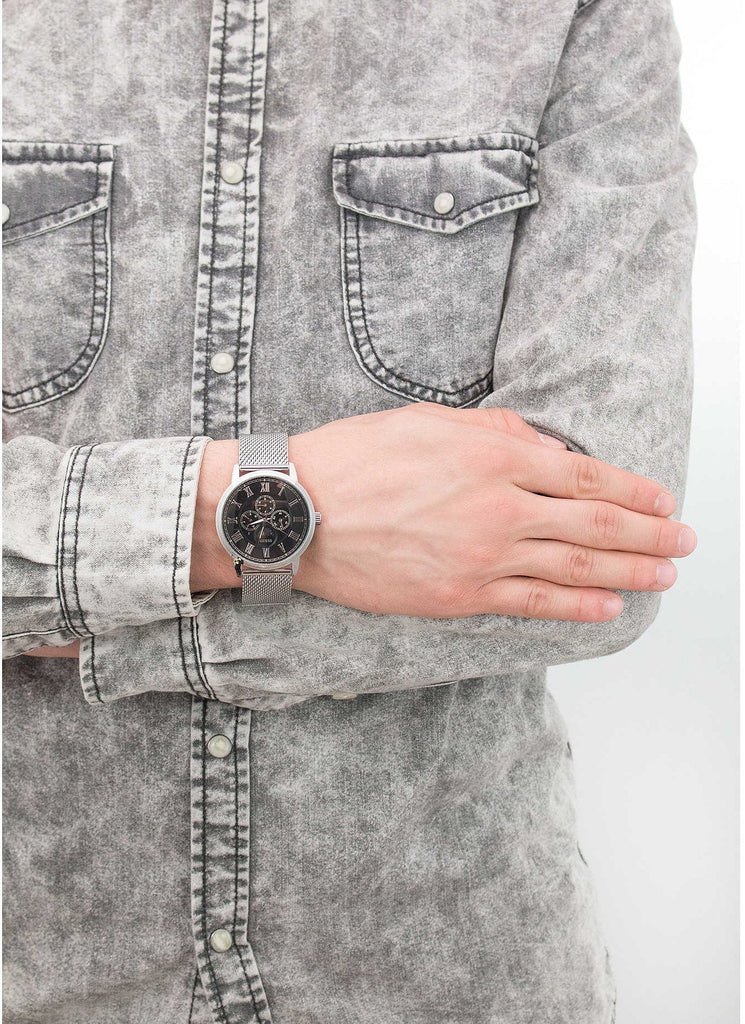 Guess Delancey Black Dial Silver Mesh Bracelet Watch for Men - W0871G1 Buy Now By Guess