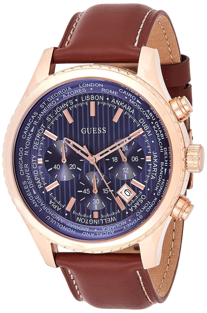 Guess Persuit Chronograph Blue Dial Brown Leather Strap Watch for Men - W0500G1 Buy Now By Guess