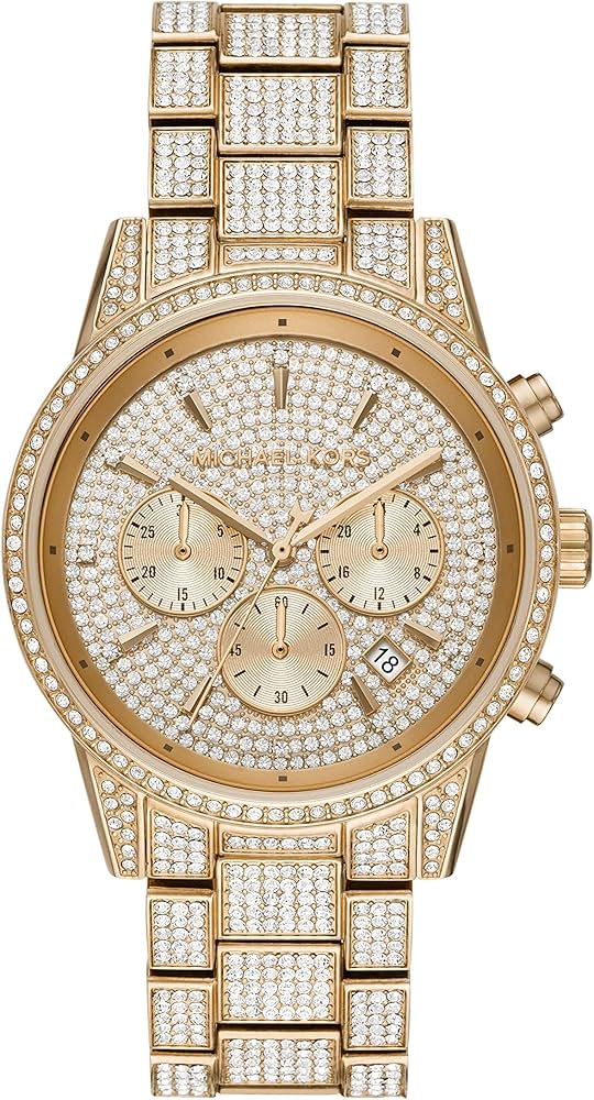 Michael Kors Ritz Three-Hand Glitz Crystals Gold Dial Gold Steel Strap Watch for Women - MK6747 Buy Now By Michael Kors