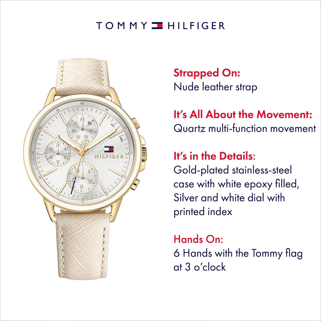 Tommy Hilfiger Carly Silver Dial Cream Leather Strap Watch for Women - 1781790 Buy Now By Tommy Hilfiger