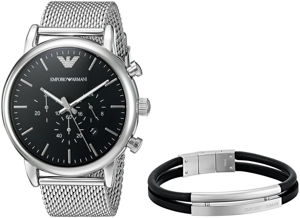 Emporio Armani Luigi Black Dial Silver Mesh Bracelet Watch For Men - AR8032 Buy Now By Emporio Armani