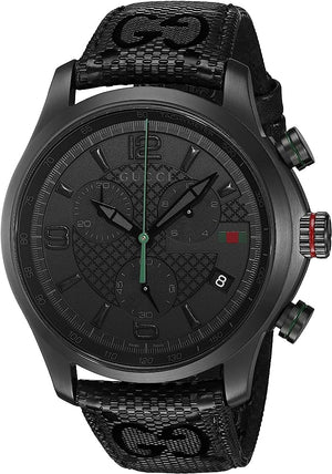 Gucci G Timeless Chronograph Black Dial Black Leather Strap Watch For Men - YA126244 Buy Now By Gucci