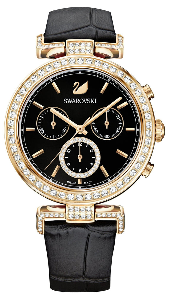 Swarovski Era Journey Chronograph Black Dial Black Leather Strap Watch for Women - 5295320 Buy Now By Swarovski