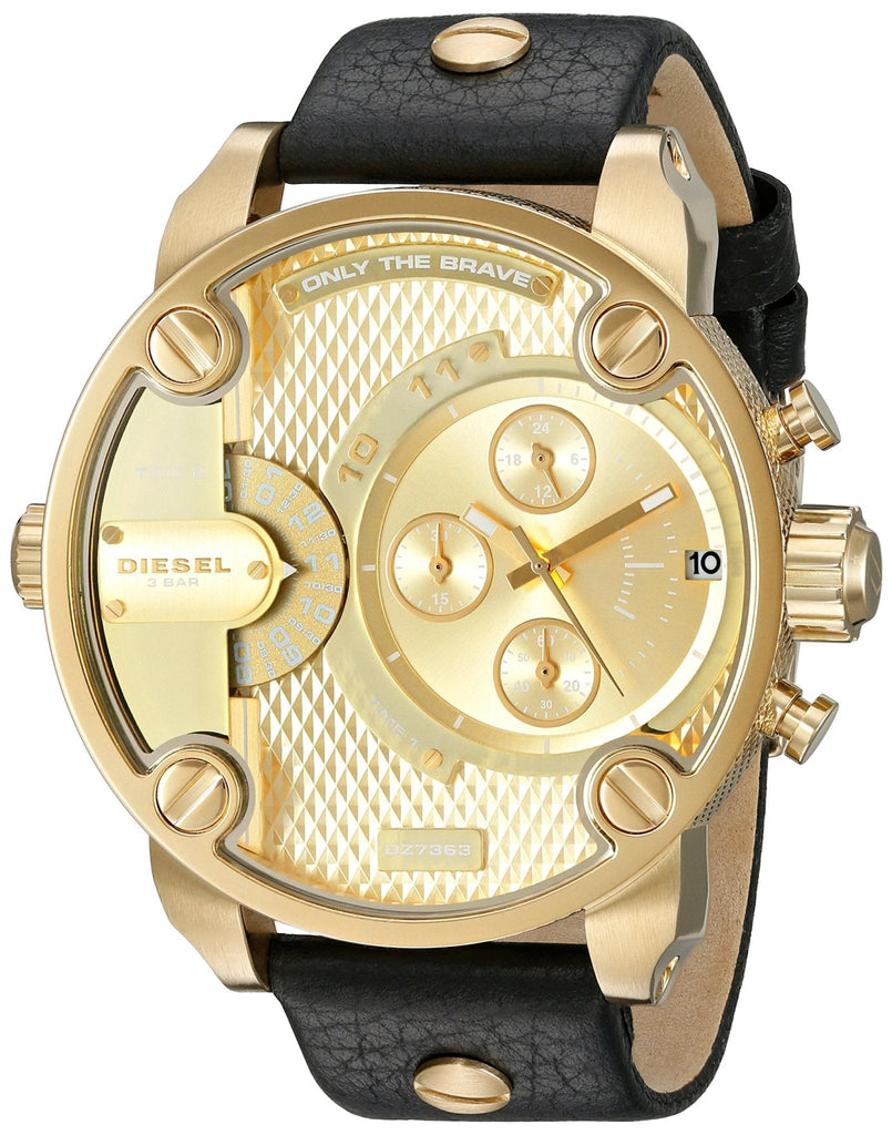 Diesel Mr Daddy Gold Dial Black Leather Strap Watch For Men - DZ7363 Buy Now By Diesel