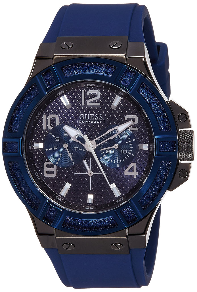 Guess Rigor Analog Blue Dial Blue Rubber Strap Watch For Men - W0248G5 Buy Now By Guess