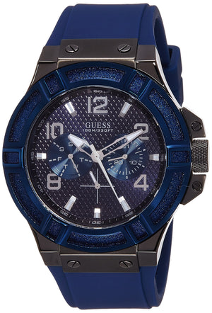Guess Rigor Analog Blue Dial Blue Rubber Strap Watch For Men - W0248G5 Buy Now By Guess