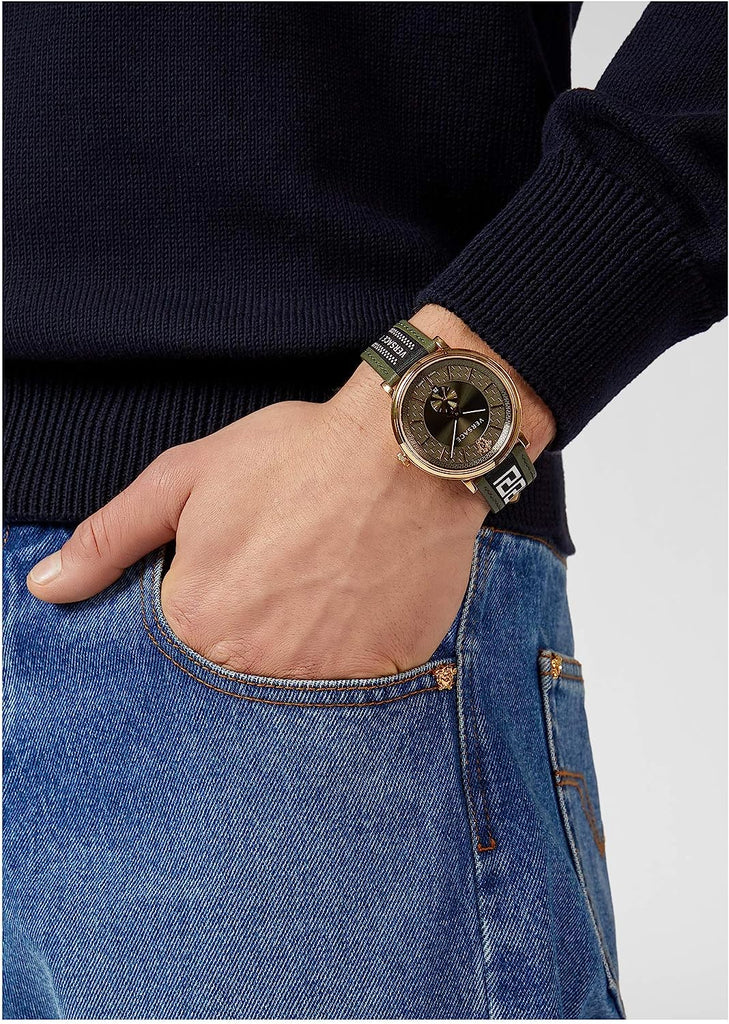 Versace V-Circle Quartz Green Dial Green Leather Strap Watch for Men - VEBQ01519 Buy Now By Versace