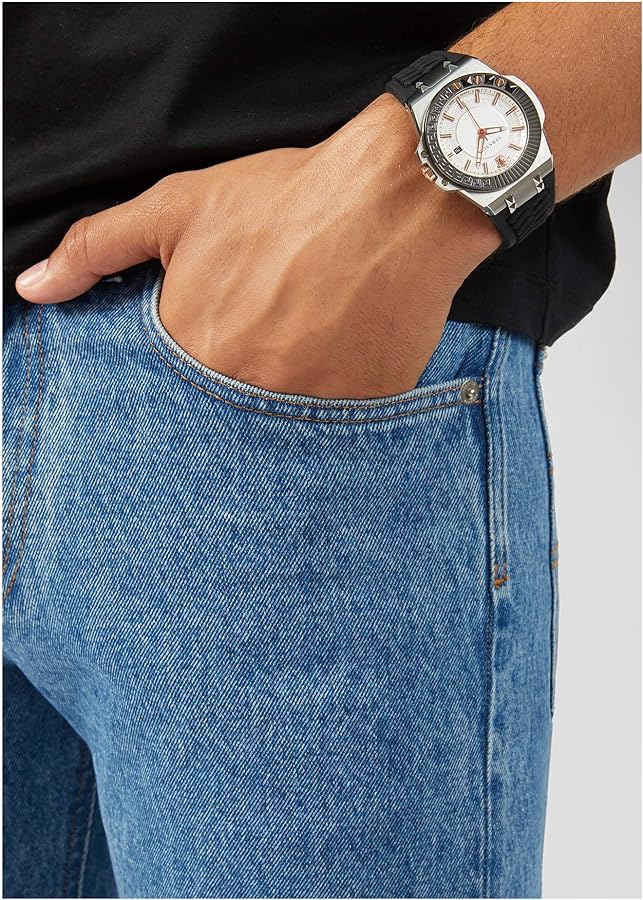 Versace Chain Reaction Quartz White Dial Black Rubber Strap Watch for Men - VEDY00219 Buy Now By Versace