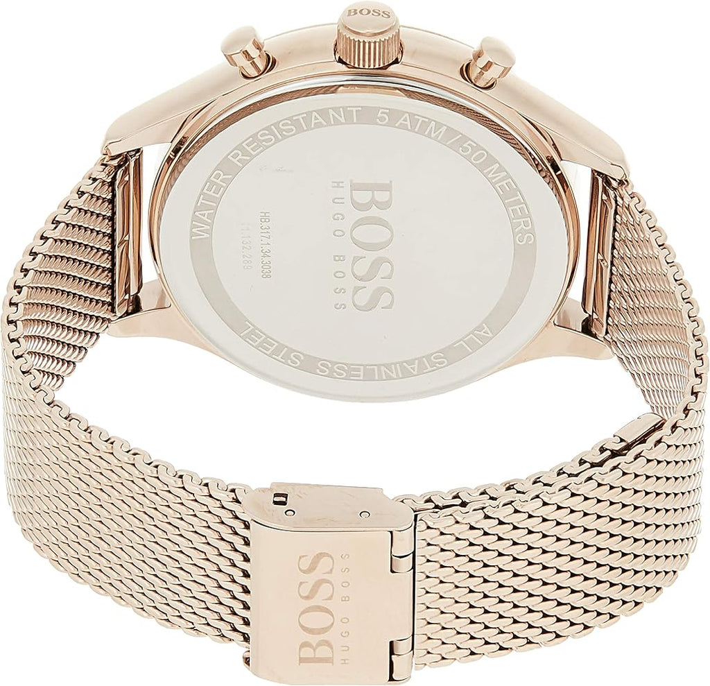 Hugo Boss Companion Chronograph Black Dial Rose Gold Steel Strap Watch For Men - 1513548 Buy Now By Hugo Boss