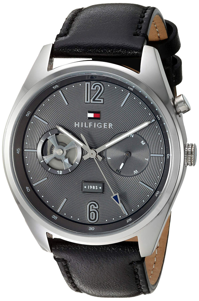 Tommy Hilfiger Deacan Grey Dial Black Leather Strap Watch for Men - 1791548 Buy Now By Tommy Hilfiger