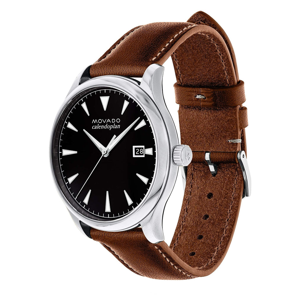 Movado Heritage Calendoplan Black Dial Brown Leather Strap Watch for Men - 3650001 Buy Now By Movado