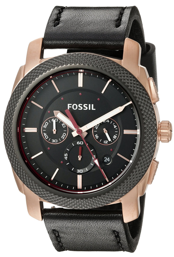 Fossil Machine Chronograph Black Dial Black Leather Strap Watch for Men - FS5120 Buy Now By Fossil