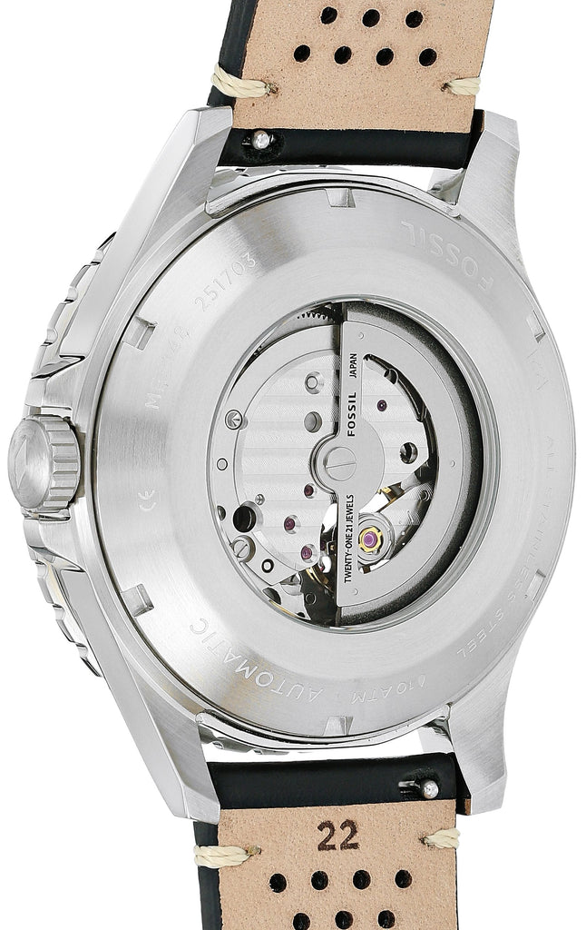 Fossil Crewmaster Sports Automatic Black Dial Black Leather Strap Watch for Men - ME3148 Buy Now By Fossil