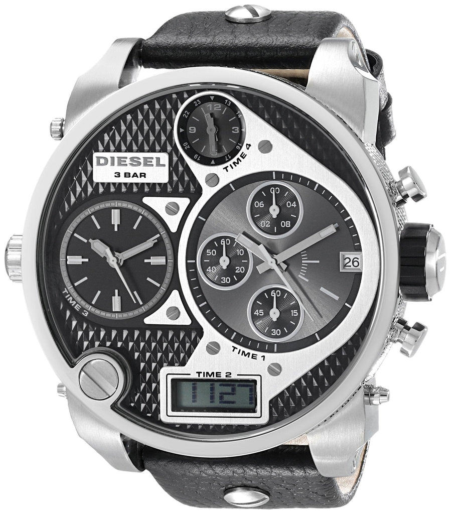 Diesel Mr Daddy Chronograph White Dial Black Leather Strap Watch For Men - DZ7125 Buy Now By Diesel