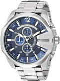 Diesel Mega Chief Chronograph Blue Dial Silver Steel Strap Watch For Men - DZ4417 Buy Now By Diesel
