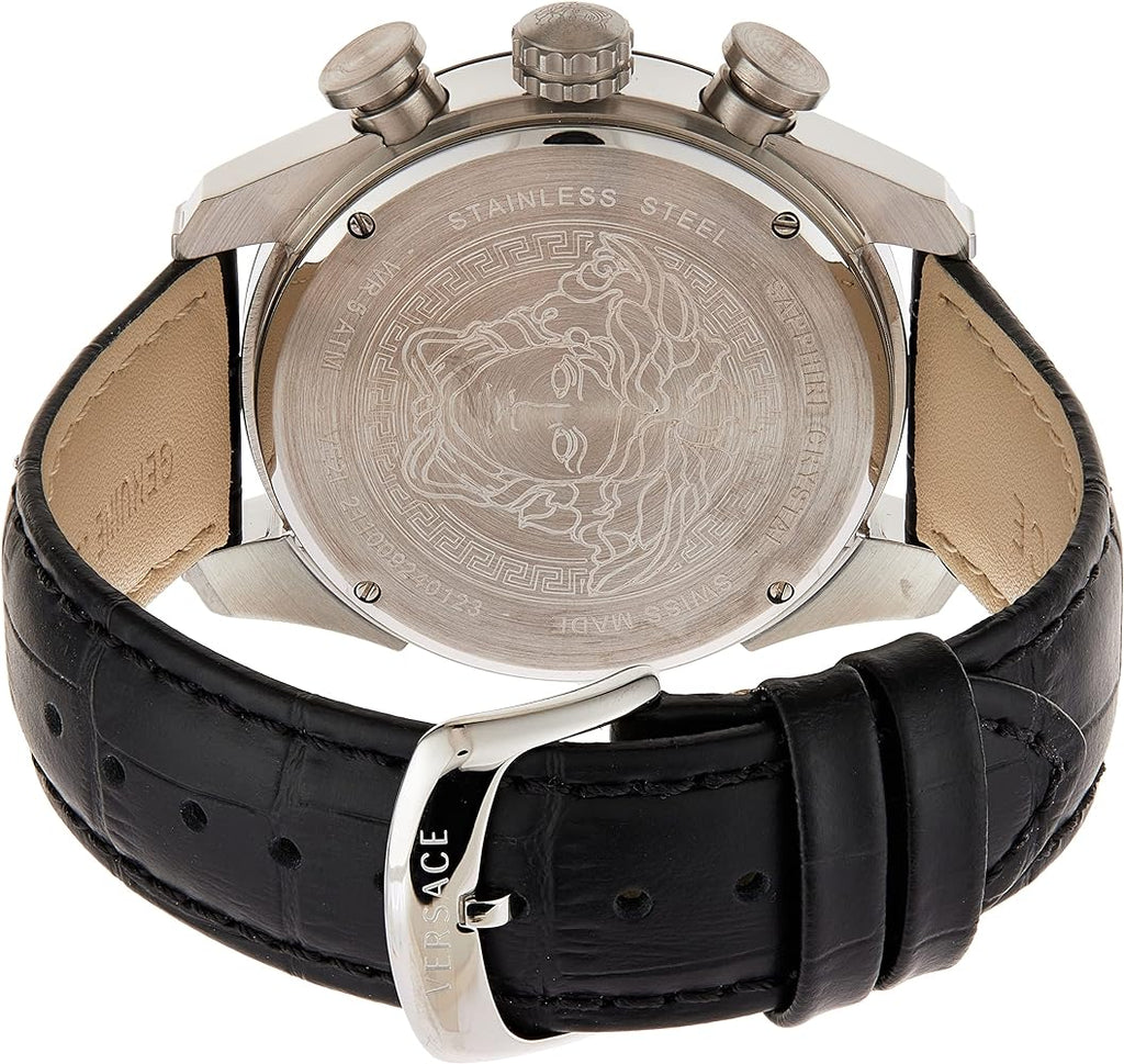 Versace V Ray Chronograph Quartz Black Dial Black Leather Strap Watch For Men - VE2I00121 Buy Now By Versace