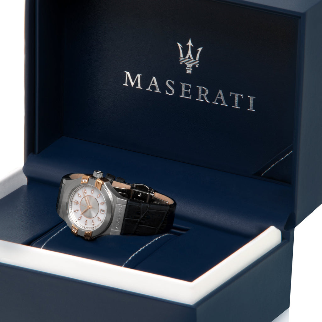 Maserati Potenza Diamonds Silver Dial Blue Leather Strap Watch For Women - R8851108502 Buy Now By Maserati