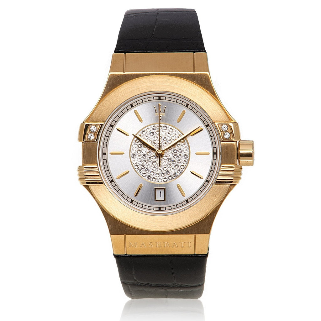 Maserati Potenza Diamonds Silver Dial Black Leather Strap Watch For Women - R8851108505 Buy Now By Maserati