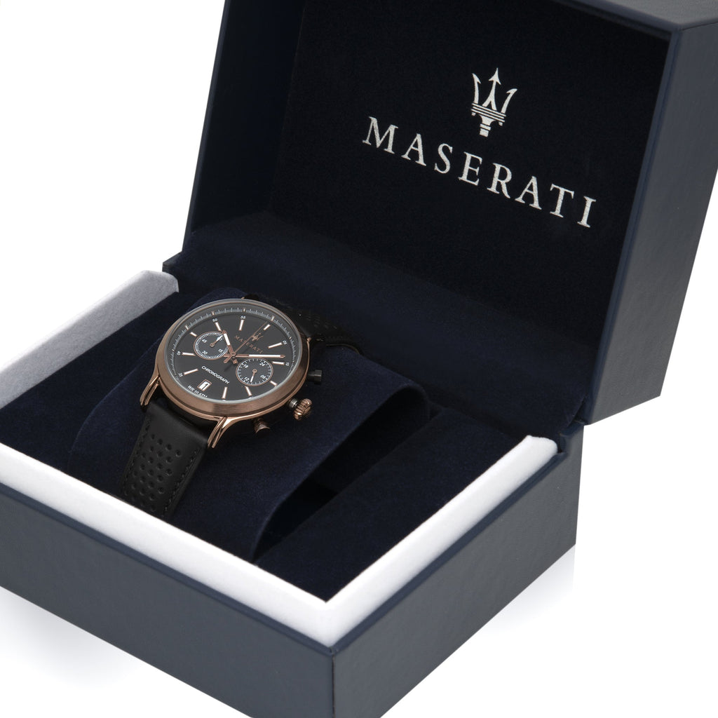 Maserati Legend Chronograph Black Dial Black Leather Strap Watch For Men - R8871638001 Buy Now By Maserati