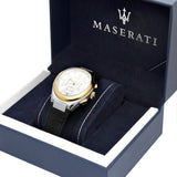 Maserati Triconic Chronograph White Dial Black Leather Strap Watch For Men - R8871639004 Buy Now By Maserati