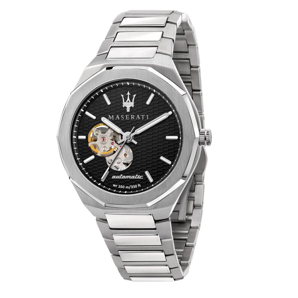 Maserati Stile Skeleton Automatic Black Dial Silver Steel Strap Watch For Men - R8823142002 Buy Now By Maserati