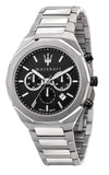 Maserati Stile Chronograph Black Dial Silver Steel Strap Watch For Men - R8873642004 Buy Now By Maserati