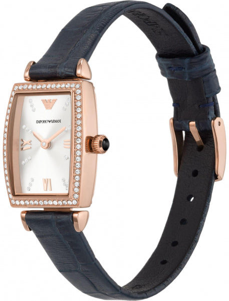 Emporio Armani Gianni T Bar Crystals Silver Dial Blue Leather Strap Watch For Women - AR11469 Buy Now By Emporio Armani