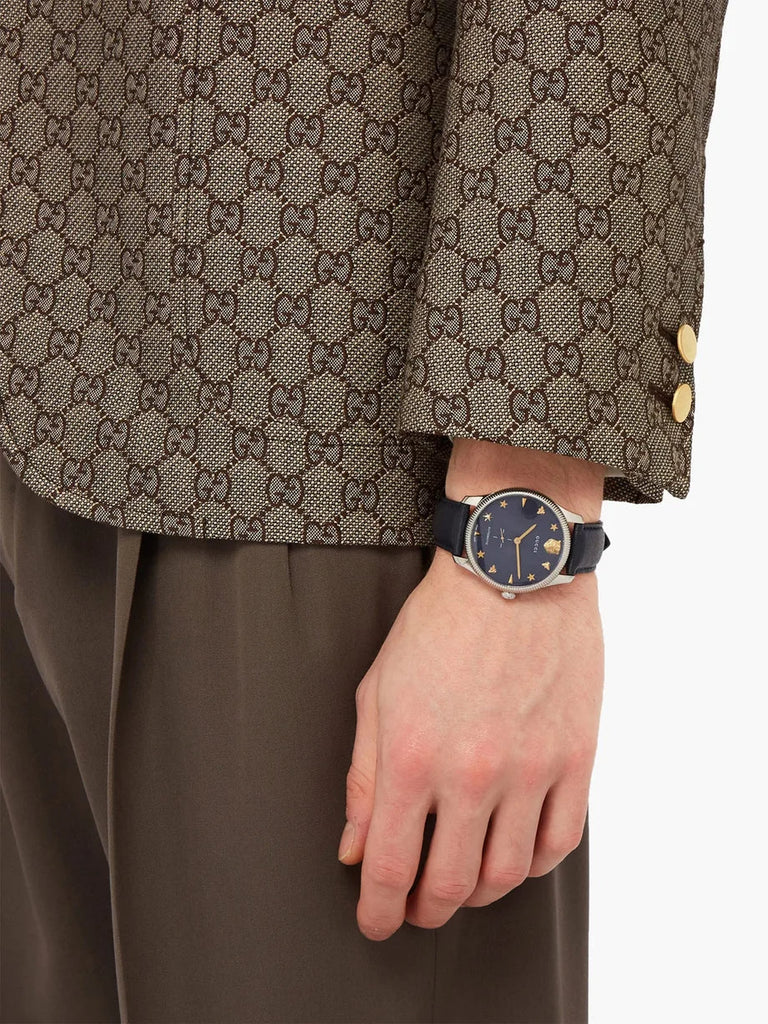 Gucci G Timeless Automatic Blue Dial Black Leather Strap Watch For Men - YA126347 Buy Now By Gucci