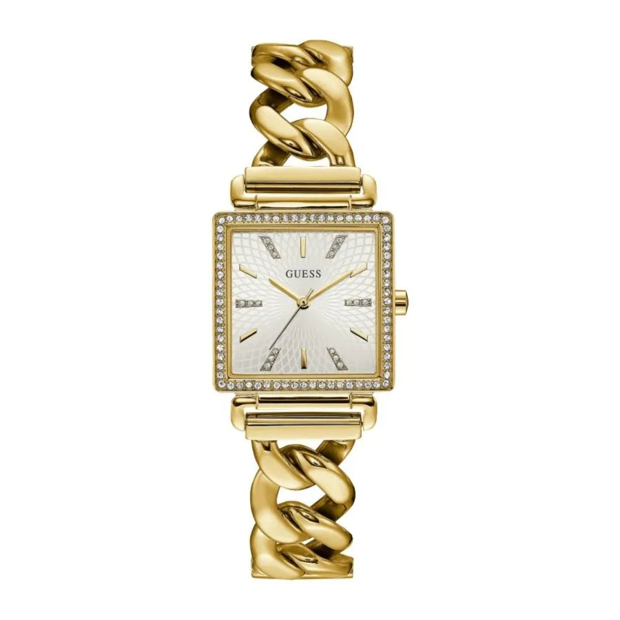 Guess Vanity Diamonds Silver Dial Gold Steel Strap Watch for Women - W1030L2 Buy Now By Guess