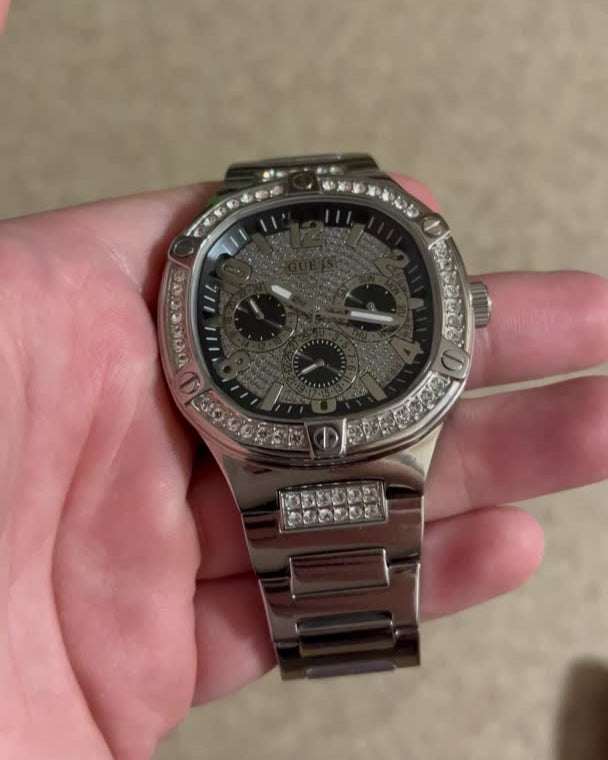 Guess Duke Glitz Black Dial Silver Steel Strap Watch For Men - GW0576G1 Buy Now By Guess