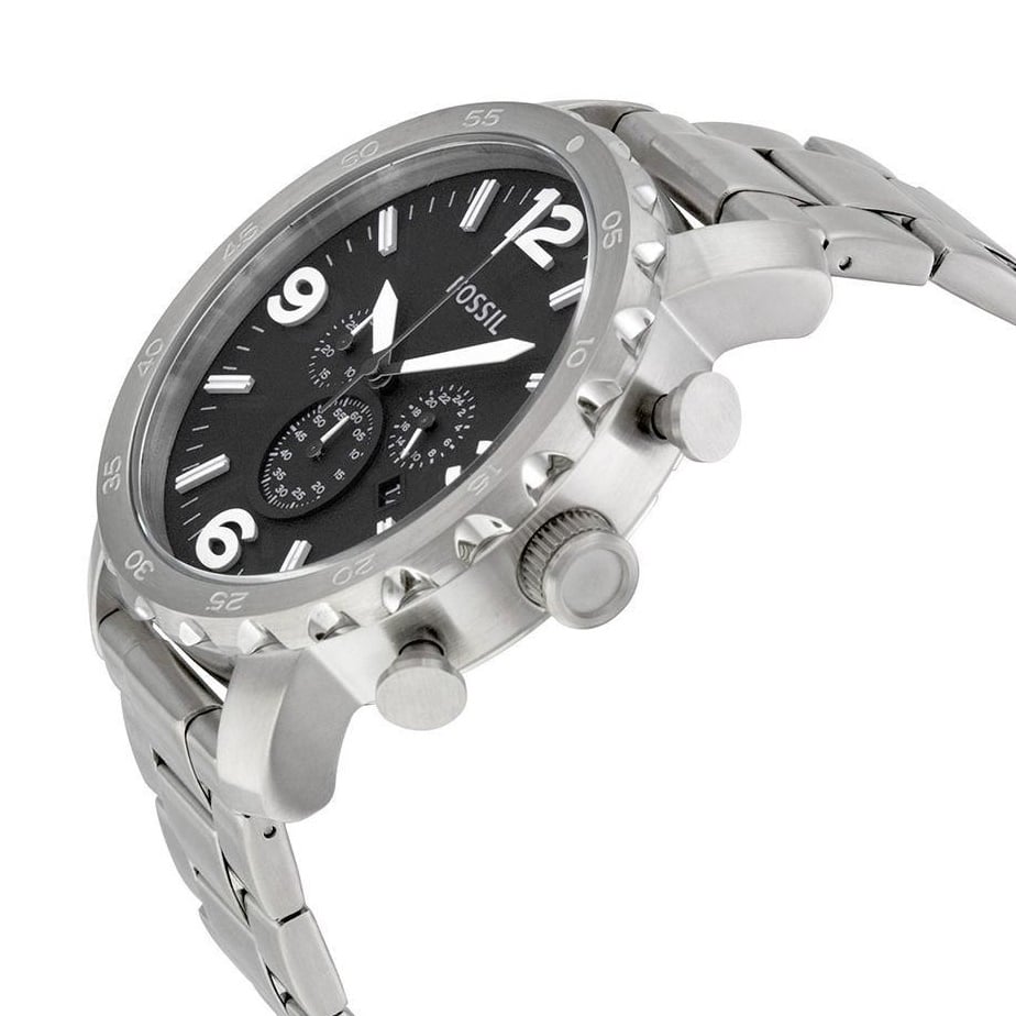 Fossil Nate Chronograph Black Dial Silver Steel Strap Watch for Men - JR1353 Buy Now By Fossil