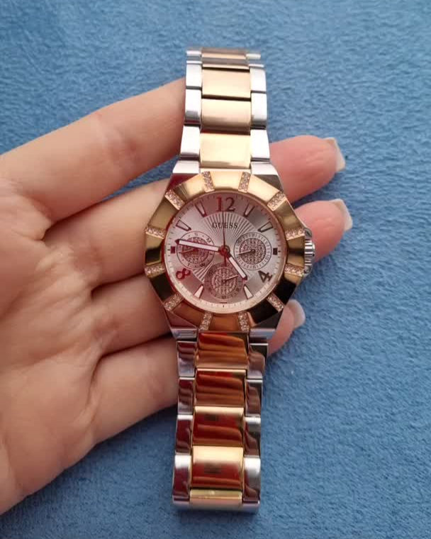 Guess Sunray Multifunction Crystals Silver Dial Two Tone Steel Strap Watch For Women - GW0616L3 Buy Now By Guess