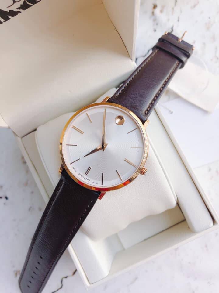 Movado Ultra Slim Silver Dial Brown Leather Strap Watch For Women - 0607093 Buy Now By Movado