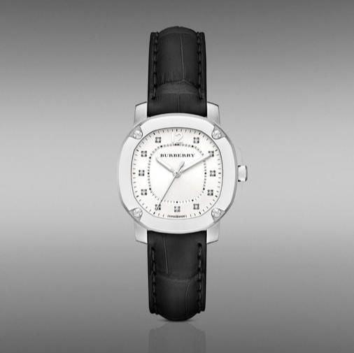 Burberry The Britain Diamonds White Dial Black Leather Strap Watch for Women - BBY1806 Buy Now By Burberry