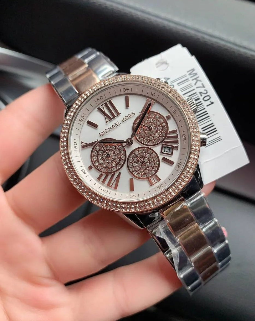 Michael Kors Bryn Pavé White Dial Two Tone Steel Strap Watch For Women - MK7201 Buy Now By Michael Kors