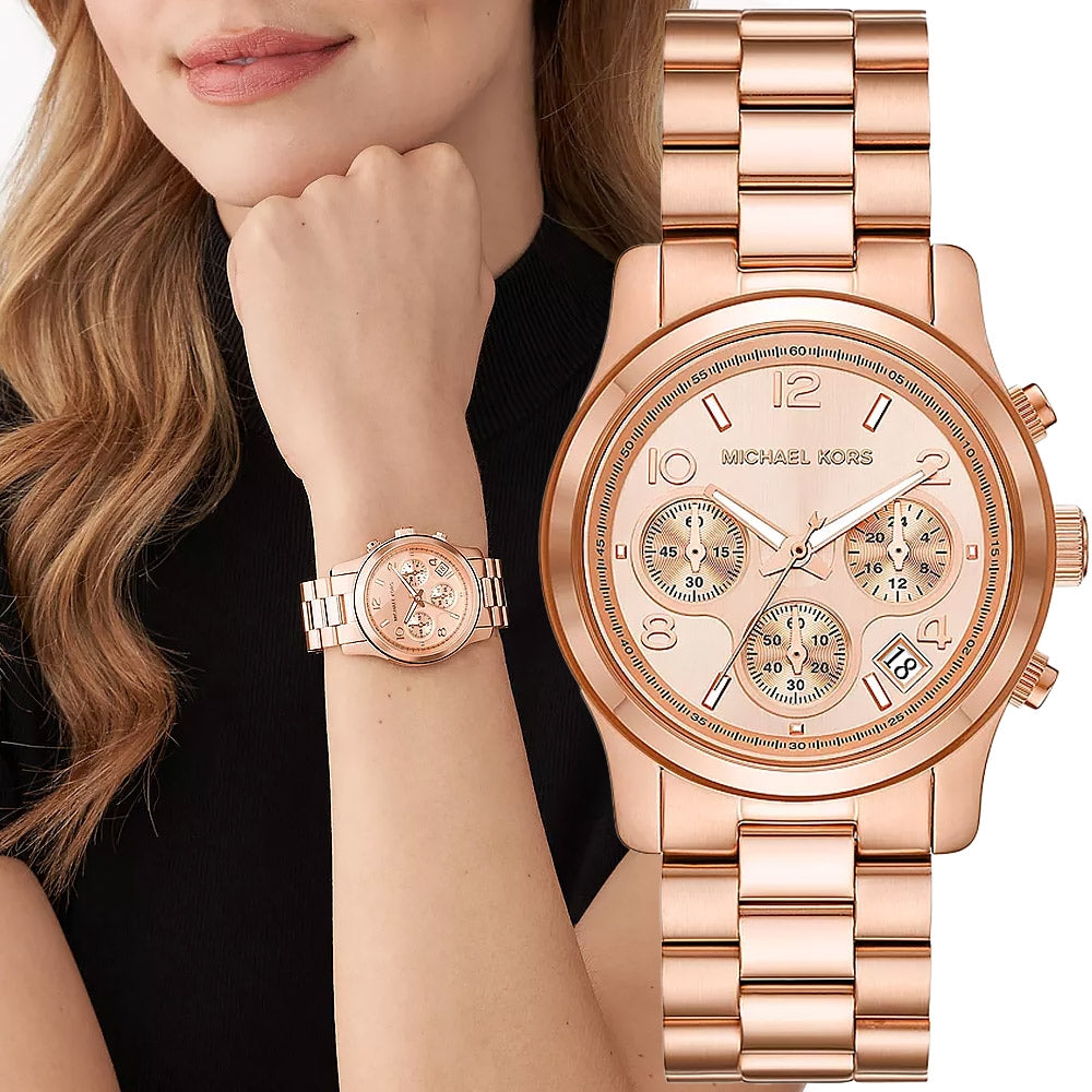 Michael Kors Runway Chronograph Rose Gold Dial Rose Gold Steel Strap Watch For Women - MK7324 Buy Now By Michael Kors