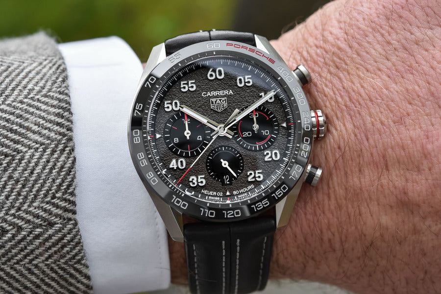 Tag Heuer Carrera Porsche Chronograph Special Edition Black Dial Black Leather Strap Watch for Men - CBN2A1F.FC6492