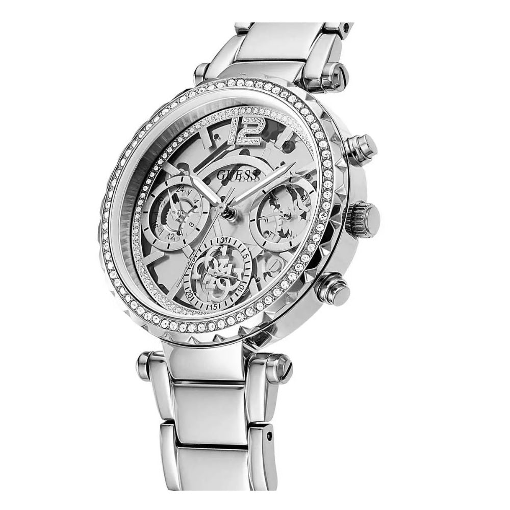 Guess Solstice Diamonds Silver Dial Silver Steel Strap Watch for Women - GW0403L1 Buy Now By Guess