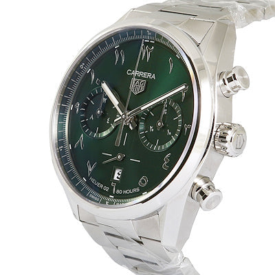 Tag Heuer Carrera Automatic Chronograph Limited Edition Green Dial Silver Steel Strap Watch for Men - CBN2014.EB0240 Buy Now By Tag Heuer
